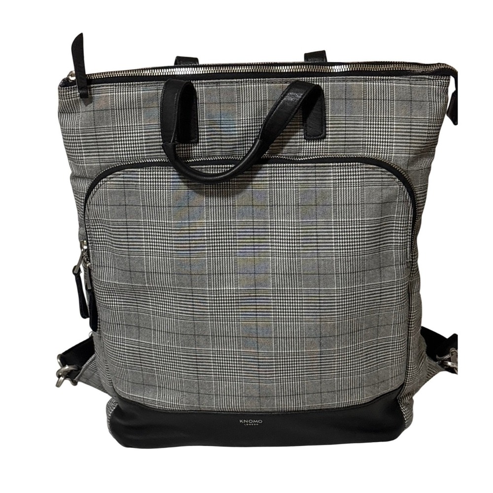Knomo London Harewood Convertible Backpack Tote Grey Glen Plaid 15" Laptop Bag